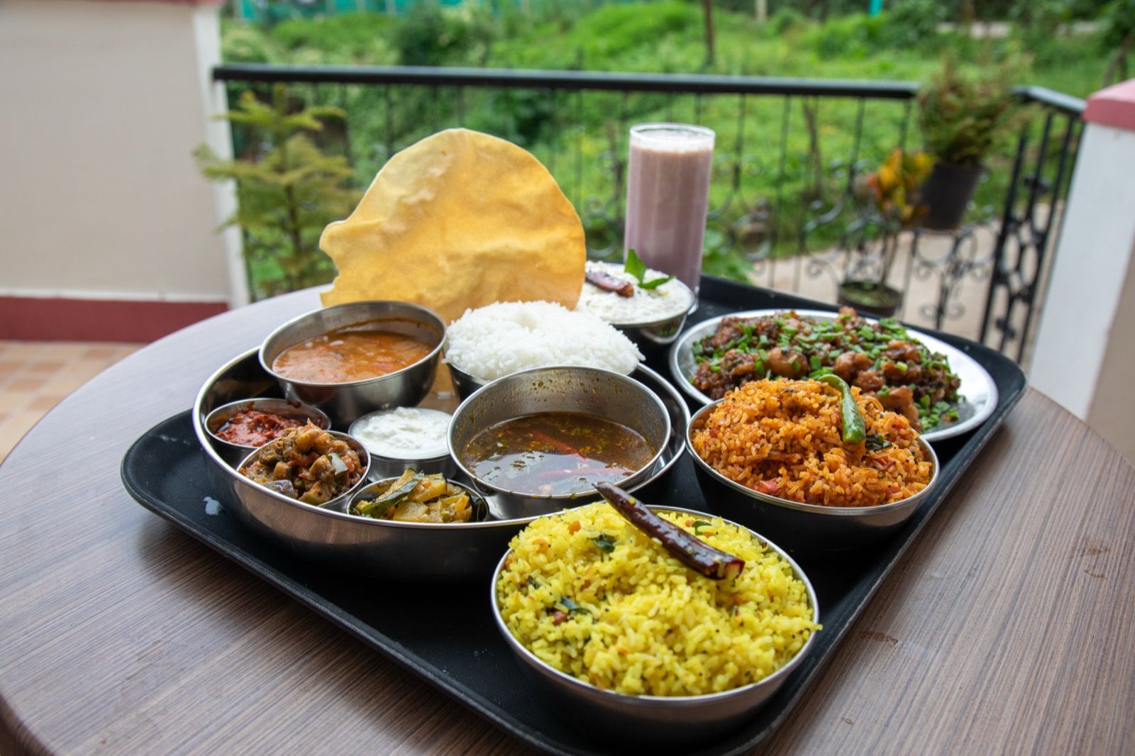 A home-style South Indian meal prepared by the Aakash kitchen